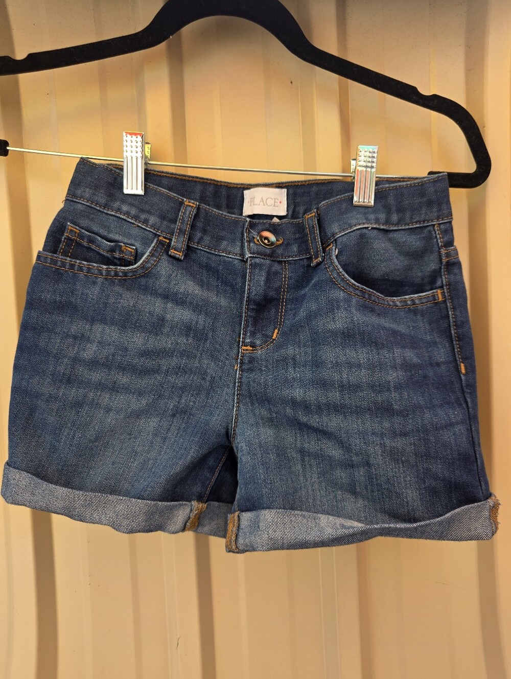 The Children's Place Girls Blue Roll-Cuff Denim Shortie Shorts Size 10